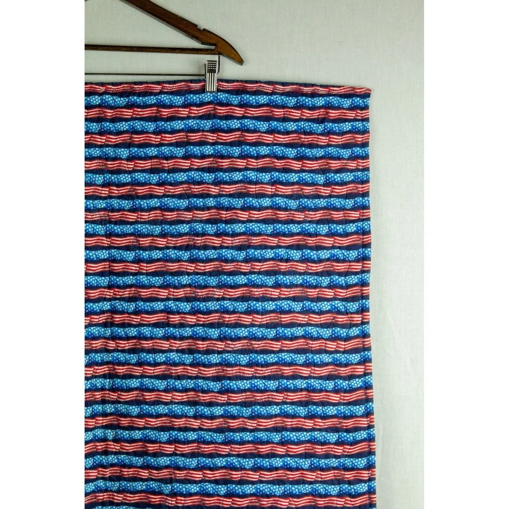 Handmade Patriotic Denim Quilt Americana USA Stars Kids Throw Applique 34 x 41